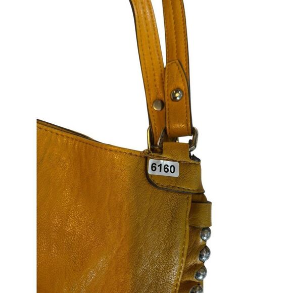 Jessica Simpson Yellow Leather Studded Shoulder Bag With Feather Charm - Picture 13 of 13